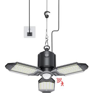 Plug in Garage Light Motion Sensor, 80W 8000LM Motion Sensor Lights Indoor, Deformable LED Shop Motion Activated Bulb for Basement, Warehouse, Barn(1 Pack)