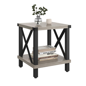 Large End Table Farmhouse Side Table Industrial Style Sofa Table Metal X Accent Wood Coffee Table NightStand with Storage Shelf for Living Room Bedroom Oak Grey MLBZ16Z