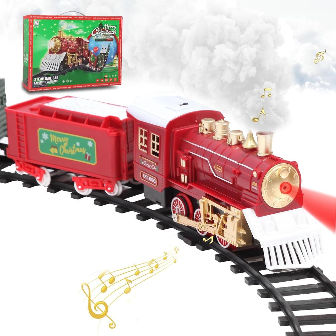 Christmas Train Set, Train Toys Around The Christmas Tree with Sound, Lights and Smoke, Christmas Toy Gift for Kids Aged 3 4 5 6 7 8 Years Old