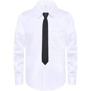 Boys Long Sleeve Button-Down Dress Shirts with Tie: 2 Fabrics (Stretch/Standard) & 2 Fits (Regular/Husky), 7
