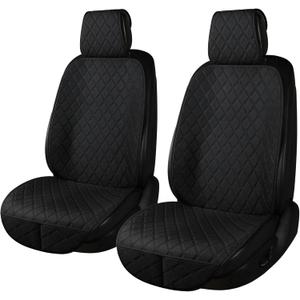 2PCS Linen Front Seat Covers for Cars Sideless Seat Covers Breathable Cloth Fabric Car Seat Protector Universal Fit Most Automotive, SUV, Trucks, Van(Black)