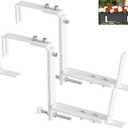 Y&M 2 Pack Deck Railing Adjustable Planter Box Brackets (6 to 12.5 in), Universal Window Box Brackets, Heavy Duty Iron Flower Box Wall Mounting Hooks for Balcony, Fences, Patio, and Garden - White