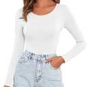 Women's Crew Neck Long Sleeve Bodysuits Basic Casual Going Out Cute Body Suits Fashion T-shirt 2025 (Medium)