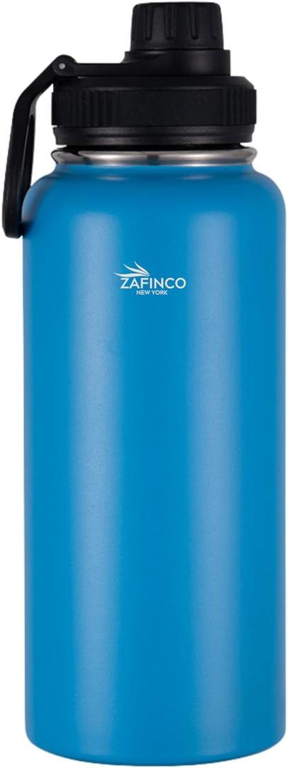 Sports and camping Hydration Flask with 3 Lids - Double Walled & Vacuum Insulated Water Bottle - Stainless Steel, Leak Proof & BPA Free (BLUE-32 oz)