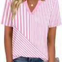 Zeagoo Womens Tops Short Sleeve V Neck Tee Shirts Cute Dressy Casual Clothing Business Work Blouse (Pink, XXL)