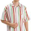 BRISIRA Mens Christmas Shirt Santa Claus Hawaiian Ugly Collared Short Sleeve Printed Button Party Casual Regular Fit L