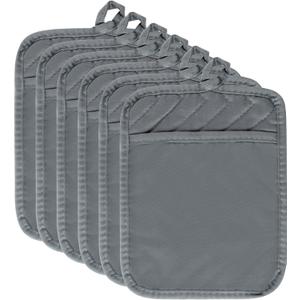 R HORSE 6Pcs Pot Holder with Pocket Grey Cotton Pocket Pot Holder Set for Kitchen Heat Resistant Potholder Terry Cloth Coaster Kitchen Hot Pad Oven Mitts Pads Trivet for Baking Cooking 7''x9''