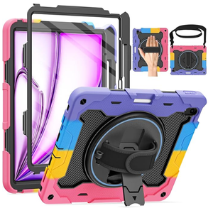 ROSROME for iPad Air 13 Inch Case M4 / M3 / M2 (2026/2025 / 2024), Heavy Duty Shockproof Protective Case with Screen Protector, 360° Rotating Stand, Hand/Shoulder Strap and Pen Holder