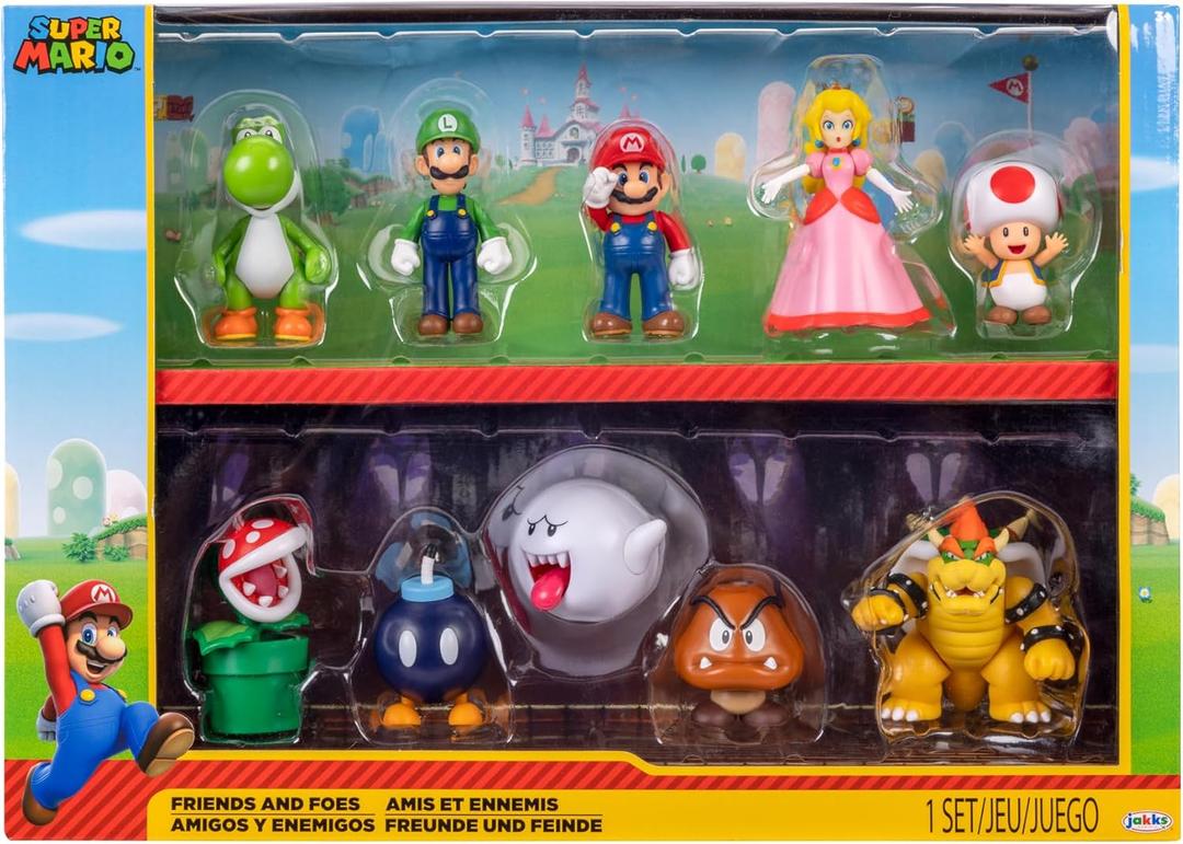 Super Mario Nintendo Figures, Set of 10, Friends and Enemies, 6.5 cm