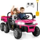 OLAKIDS 24V 2 Seater Ride on Dump Truck, 4WD 6x6 Battery Powered Kids UTV with Remote Control, 4 x 90w Engine, Electric Dump Bed, Spring Suspension, Ride on Toys for Big Kids