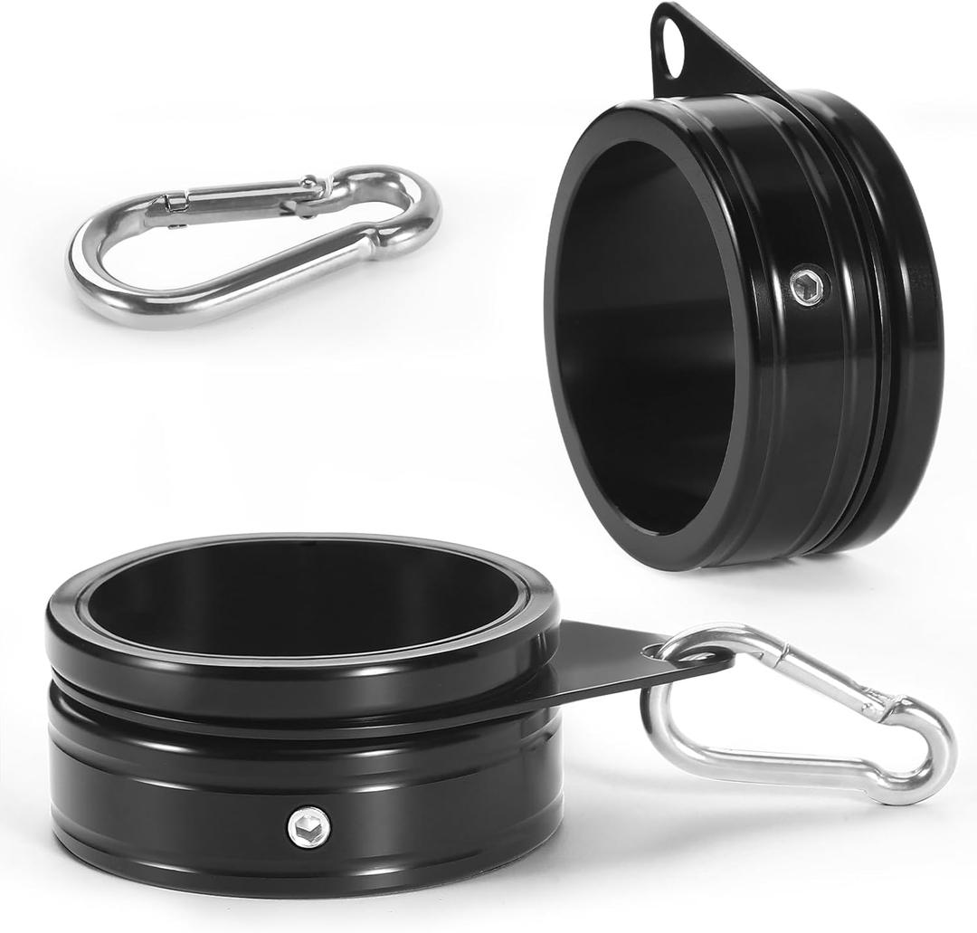 Flag Pole Rings, Aluminum Alloy Flag Pole Clips Swivels 360 Rotating Anti Wrap Mounting Ring with Carabiner, Flag Pole Kit Parts (:2 Inch -Pack of 2(Black))