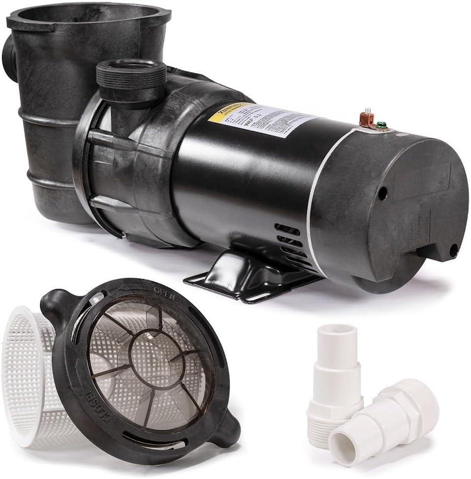 XtremepowerUS 1.5HP Above Ground Swimming Pool Pump 2-Speed Pump Spa 1.5" inch High Flow Dual Speed Self Filter Basket w/ Pool Hose Adapter