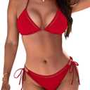 Women Two Piece Swimsuit Halter Triangle Hollow Out Bathing Suits Cheeky String Bikini Sets (Large, Red)