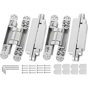 Invisible Door Hinges (4 pcs) -7 Inch Sliver Hidden Hinges for Doors, 3 Way Adjustable & 180 Deg Swing & Upgraded Copper Support Invisible Hinge, Heavy-Duty Concealed Door Hinges 177Lbs Load-Bearing