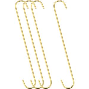 uxcell S Hanging Hooks, 12inch/300mm Extra Long Steel Hanger, Indoor Outdoor Uses for Garden, Bathroom, Closet, Workshop, Kitchen, Gold Tone, 4Pcs