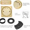 4 Inch Drain Grate Kit,Compatible with Schluter Kerdi Drain Flange, CUPC Certification,Square Shower Floor Drain SS304 Stainless Steel and ABS Material,Height Adjustment Collar and Ring-Brushed Gold