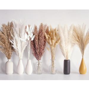 125 PCS Dried Pampas Grass Bouquet, Boho Table Decor, Bunny Tails Dried Flowers, Brown Pampas, White Pampas Grass for Weddings, Home Decor, Rustic Parties, and Baby Shower Decorations