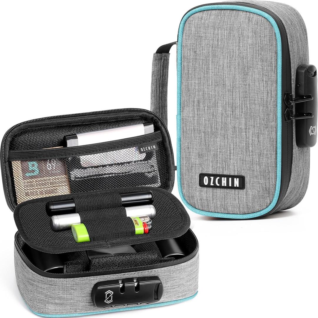 OZCHIN Smell Proof Bag with Combination Lock File Organizer Case Container Medicine Lock Box Odorless Storage Bag Great Gift for Friend (Grey, S)