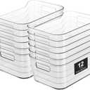 Heyuzb 12 Pack Plastic Storage Bins, Clear Pantry Organizers and Storage, Multi-Use Organizer Bins for Kitchen, Office, Fridge, Cabinet and Shelf Organization