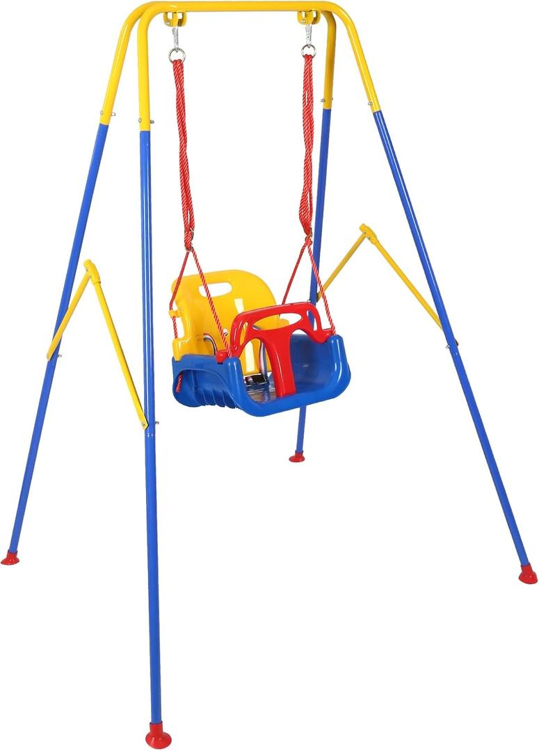 3-in-1 Toddler Swing Set, Metal A-Frame Hammock Chair Stand, Foldable Baby Swing Frame, Easy to Assemble & Store, Indoor/Outdoor Swing Stand for Toddler Baby Jumper Chair (SEAT) (Bule)