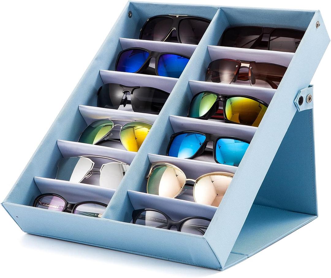 TRIUMPH VISION Sunglasses Organizer Storage Eyeglasses Holder Multiple Glasses Case Box Eyewear Case with Lid (Light Blue)
