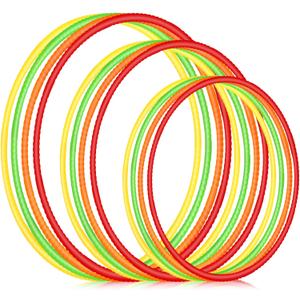Syhood 12 Pcs Toy Color Hoop Plastic Detachable Adjustable Hoop Light Weight Exercise Fitness Equipment Toy Waist Ring for Adult Party, 3 Sizes(Green, Pink, Yellow, Orange)