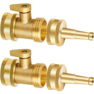 Garden Hose Nozzle Brass Jet High Pressure Water Sprayer with Heavy Duty Solid Metal Shutoff Valve, Durability Power Washer 3/4" GHT Connector for Garden & Lawn, Car Wash, 4 counts (2 packs)