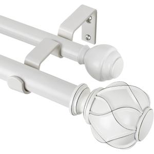 KAMANINA 1 Inch Double Curtain Rods for Windows 36 to 72 Inches (3-6 Feet), Ivory White Heavy Duty Double Curtain Rod, Telescoping Drapery Rod with Netted Texture Finials