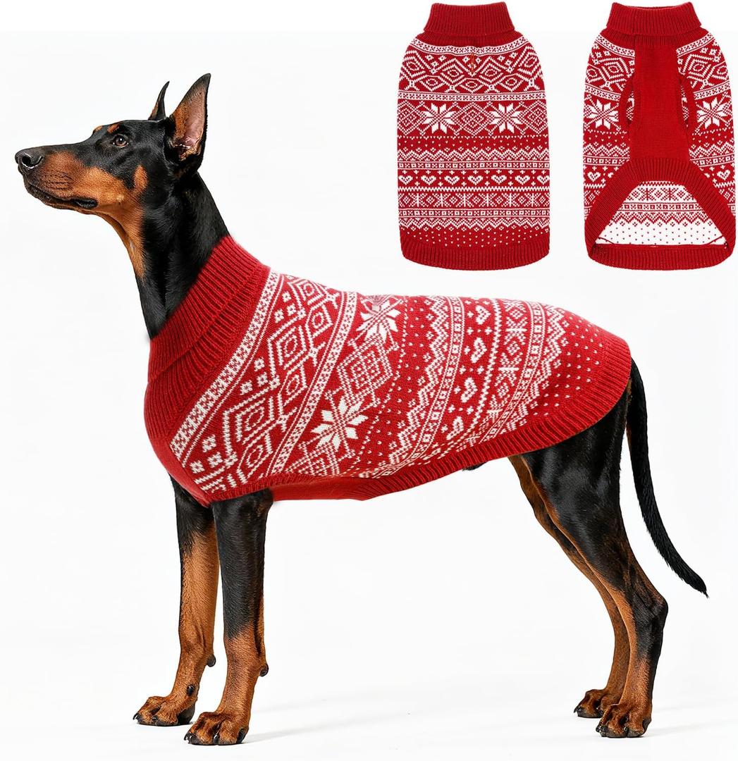 HOMIMP Dog Sweater Argyle - Warm Winter Clothes Puppy Soft Coat, Ugly Dog Sweater for Small Medium and Large Dogs, Pet Clothing Boy Girl (Red, XL)