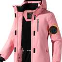 FREE SOLDIER Women's Waterproof Ski Snow Jacket Fleece Lined Warm Winter Rain Jacket with Hood Fully Taped Seams (Large, Pink)