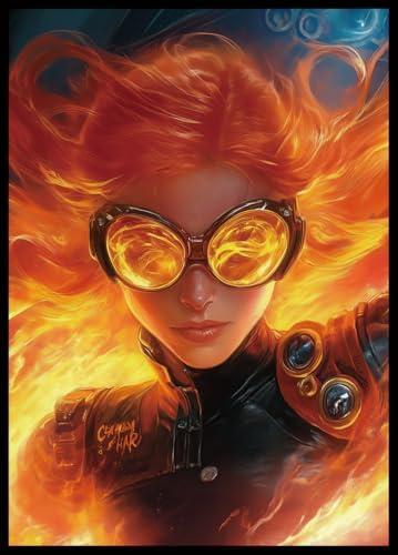 MTG Card Sleeves 100CT (Flame Girl), Matte Art Card Sleeves, Matte Back & Clear Front, 66x92mm