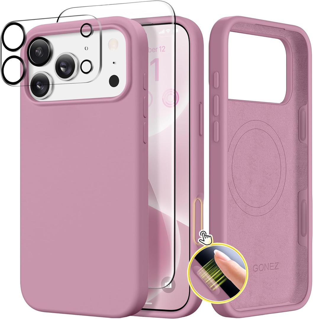 GONEZ Magnetic for iPhone 17 Pro Max Case, Compatible with MagSafe, [Screen Protector + Camera Lens Protector], Liquid Silicone Anti-Scratch Shockproof Protective Phone Case 6.9 inch, Blackcurrant