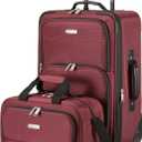 Amazon Basics 2-Piece Softside Luggage Set, 23-Inch Expandable Suitcase with Wheels and 15-Inch Tote, Front Pockets, Telescopic Handle, Burgundy