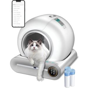 (2025) Self Cleaning Litter Box, Upgraded Robot Automatic Litter Box for Multiple Cats, 65L+9L Extra Large, Features Negative ion Sterilization and Deodorization, APP Control, Health Monitor (White)