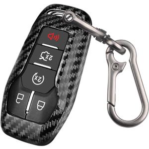 QBUC for Ford Key fob Cover,Carbon Fiber Car Key Case Protector with Keychain Compatible with with Ford Fusion F-150 Edge Explorer Mustang Lincoln MKZ MKC 4/5 Buttons Smart Key, Black Carbon Fiber