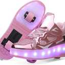Roller Skate Shoes for Boys and Girls Kids LED Light Up Fashion Sneakers with Rechargeable and Detachable Wheels The Gift for Party Birthday Christmas Day (12.5 Little Kid, Pink623)