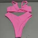 geluboao Bikini Set for Women Solid V Neck Knot Front Push Up High Leg Thong Two Piece Swimsuit (Pink, S)
