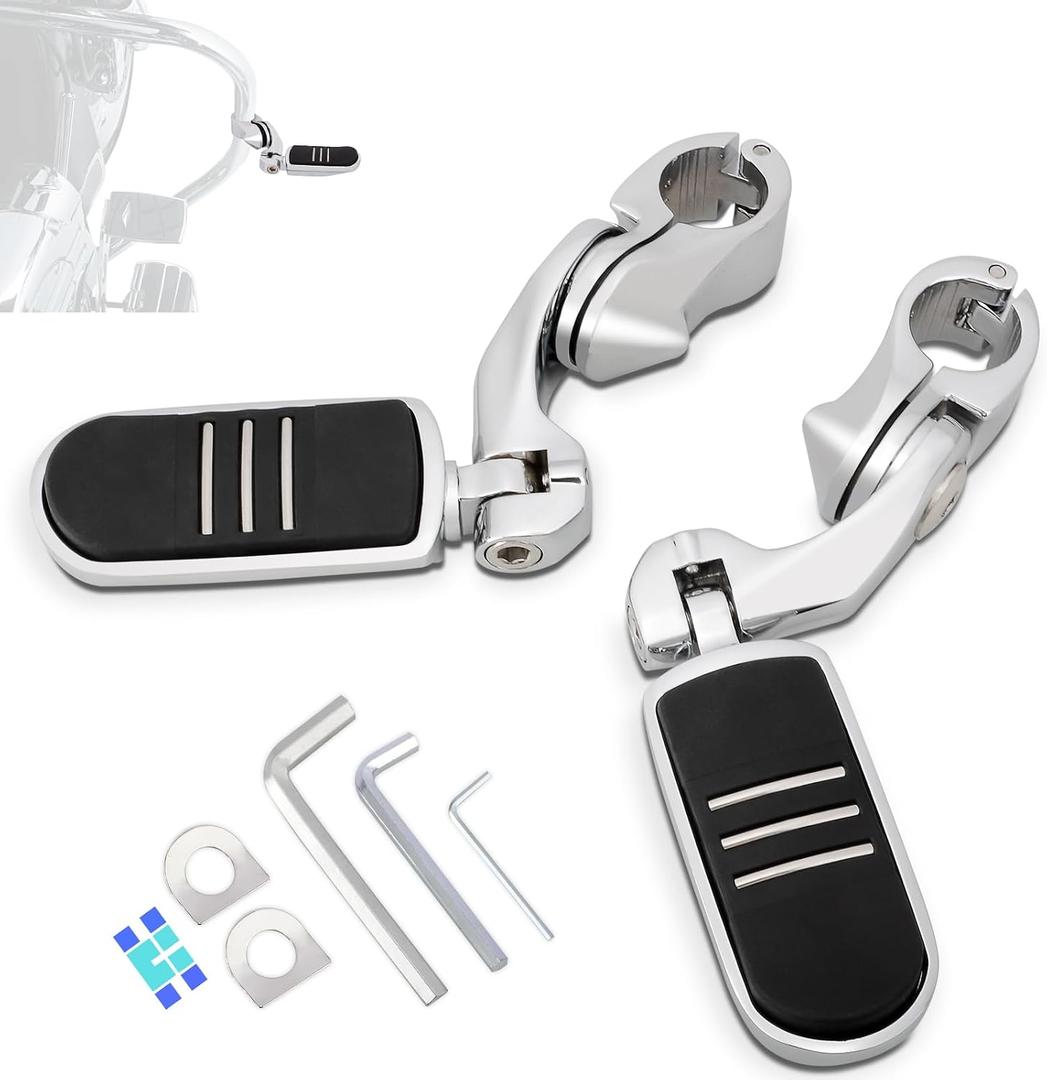 1.25" (32mm) Adjustable Highway Foot Pegs w/Short Angled Mount Kit,Universal for Harley,Honda,Kawasaki,Suzuki,Yamaha,Indian,Victory Motorcycle w/1-1/4" Engine Guard/Crash Bar,CHROME#1