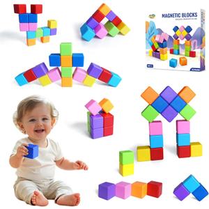 Large Magnetic Building Blocks, 8 Colors 1.65 Inch Magnetic Blocks for Toddlers 1-3, Magnet Cubes Sensory Stacking Learning Toys, Birthday Gifts for Boys and Girls, 16PCS
