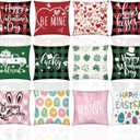 VitalCozy 12 Pcs Valentine's Day Pillow Covers 18 x 18 Inch St Patricks Day Easter Throw Pillow Covers Buffalo Plaid Seasonal Holiday Pillowcases for Couch Sofa Bed Home Decor Gifts Party