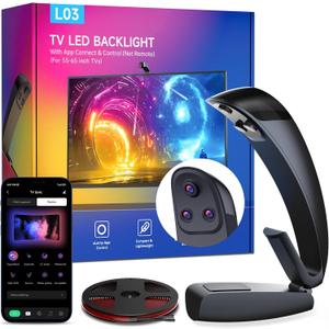 FFJ TV LED Backlight with Triple Sensor, 14.7ft RGB LED Strip Lights that Change with 55-65 Inch Screen, Smart App Control, Music Sync, for Home Decoration - Upgraded Version