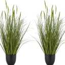 VEVOR Artificial Grass Plant, 2 Pack 35 inch Cattail Grass in Pot, Premium PVC Faux Fake Greenery Shrubs Plant for Indoor Outdoor House Home Garden Office Room Décor, Housewarming, Green