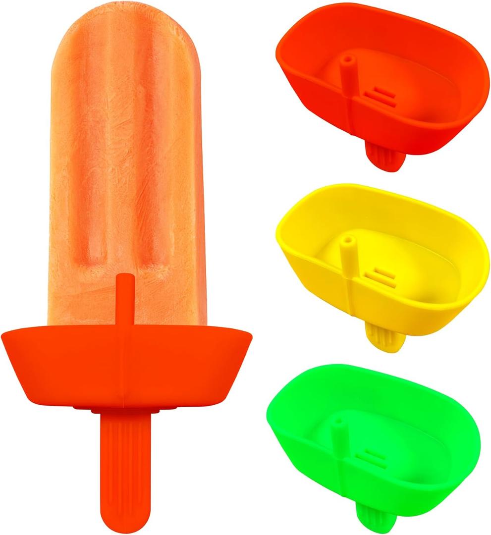 3PCS Drip Free Silicone Popsicle Holder, Reusable Deformable & Easy Carry Popcical Holder, Silicone burr-free safety Mess Free Frozen Treats Holder with Straw Popsicle Holder for Kids (3 colors) (Red Yellow Green)
