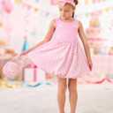 Toddler Girls Dresses Summer Sleeveless Bubble Dress Kids Crew Neck Sling Sundress with Headband and Handbag 2-8Y