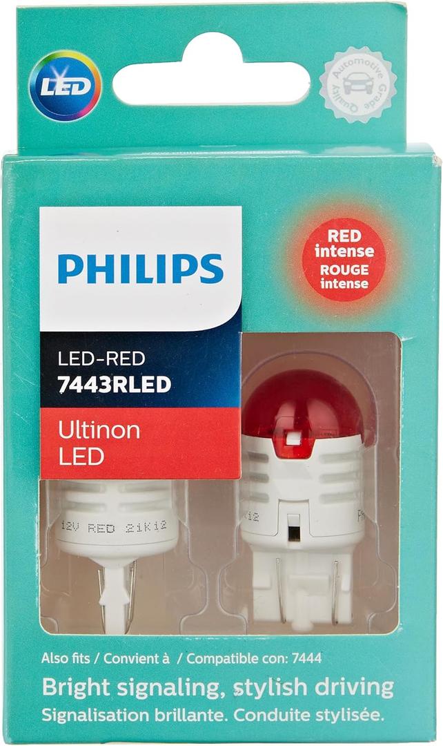 Philips Automotive Lighting 7443RLED Ultinon LED Bulb (Red), 2 Pack