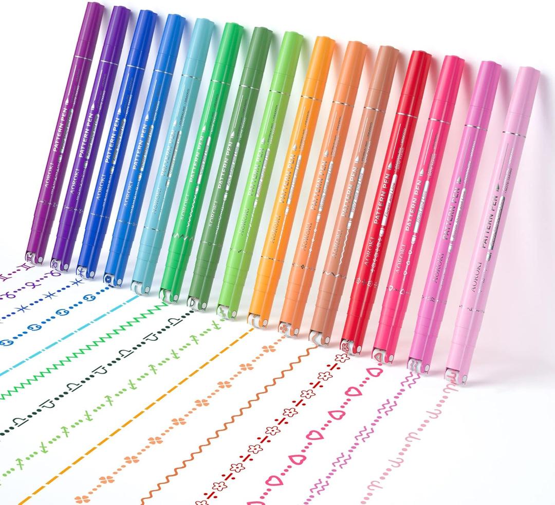 AOROKI 15 Colors Curve Highlighter Pens Set，15 Different Shapes Dual Tip Markers Cool Pens for Journal Planner Scrapbook Art Office School Supplies
