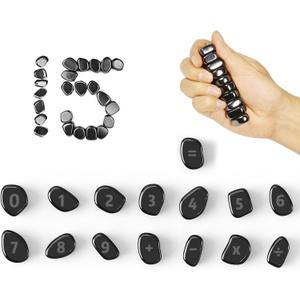 15 PCS Ferrite Stones Engraved Numbers & Symbols, Caturledas Laser Carving Magnetic Fidget Toys for Office Stress Anxiety Relief, Desk Magnet Toys for Men Women Adults Gifts, 20 mm, Black