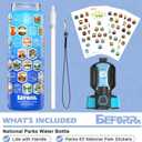 2 x National Parks Water Bottle with 63 Waterproof Stickers & Carry Strap, Durable Plastic Water Bottle 32oz Hiking Water Bottles for Travel, Camping, Gifts for Kids, Men, Women Tritan, BPA Free