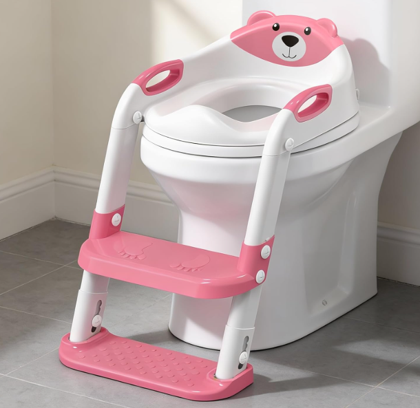Potty Training Seat, SKYROKU Upgrade Toddler Toilet Seat for Kids Boys Girls, 2 in 1 Potty Training Toilet, Splash Guard Anti-Slip Pad Step Stool,New Sector-Shape Stabilized Base, Pink