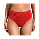 COCOPEAR Women's High Waisted Full Coverage Bikini Bottom Ruched Bathing Suit Bottoms for Women Tummy Control Swim Bottoms Red S